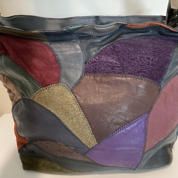 VTG Michael Stevens Leather Patchwork Shoulder Bag w/ Matching Makeup Bag NEW - Picture 7 of 16